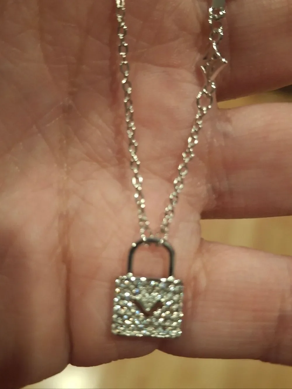 Silver Diamond V Lock Pendant Necklace